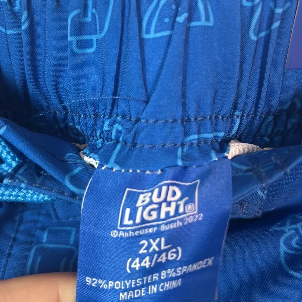 NWT New Bud Light Blue Swim Summer Board Trunks Shorts with Pockets Large